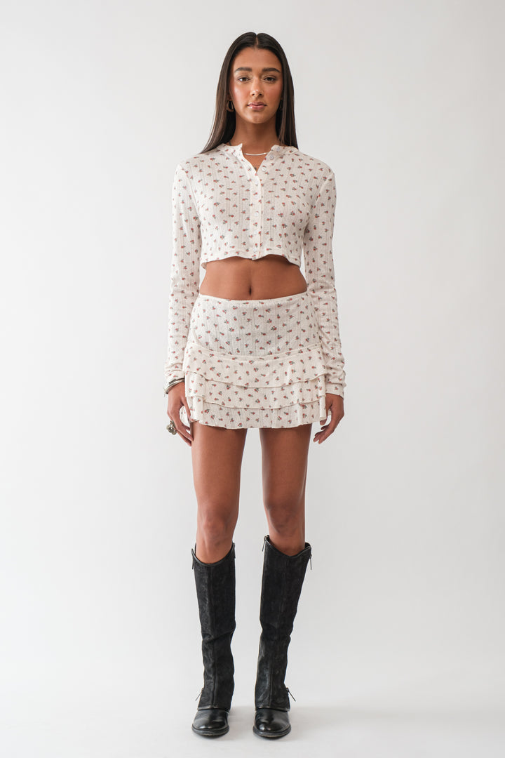 Rori Pointelle Knit Button Up Top