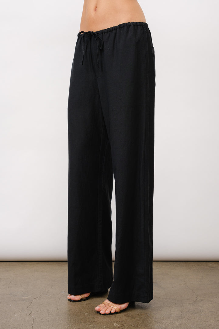 Lani Linen Drawstring Pants - Black