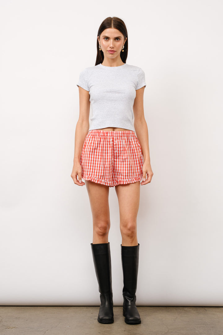 Persimmon Gingham Ruffle Shorts