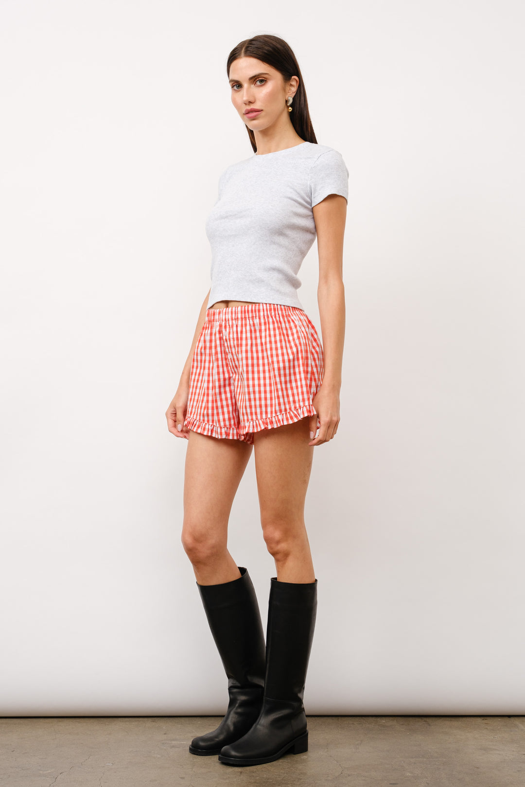 Persimmon Gingham Ruffle Shorts