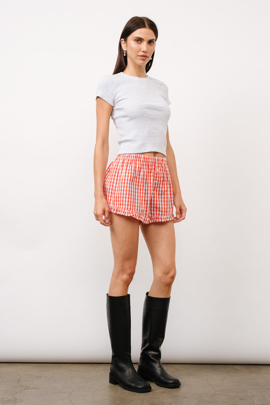 Persimmon Gingham Ruffle Shorts