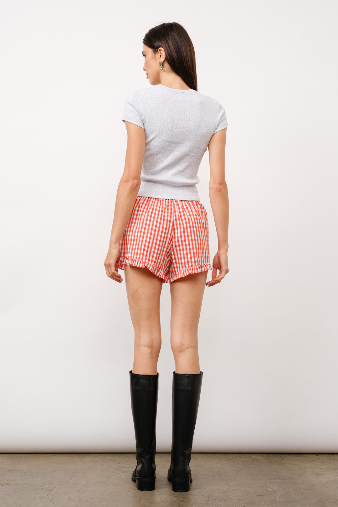 Persimmon Gingham Ruffle Shorts