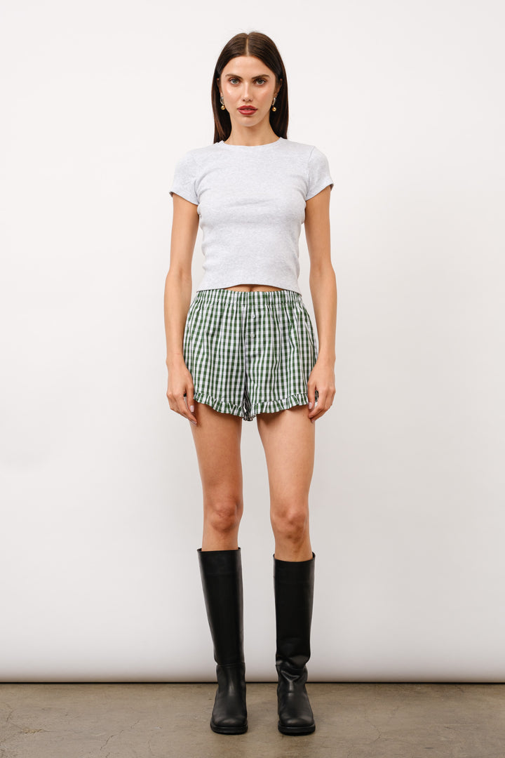 Green Gingham Ruffle Shorts