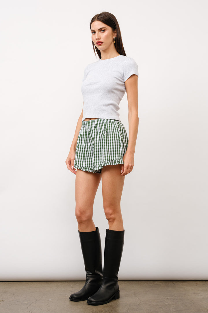 Green Gingham Ruffle Shorts