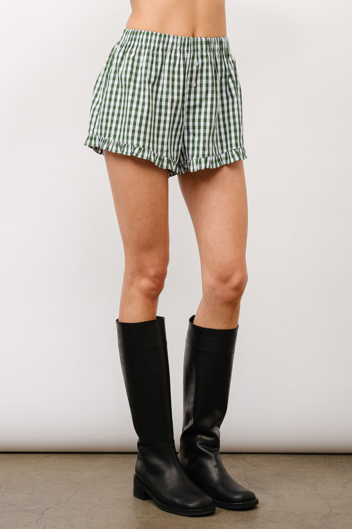 Green Gingham Ruffle Shorts