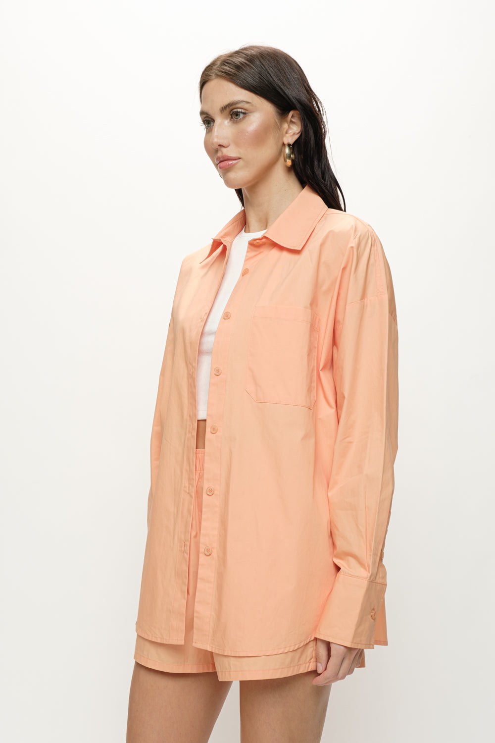 Gemma Cotton Poplin Shirt - Tangerine