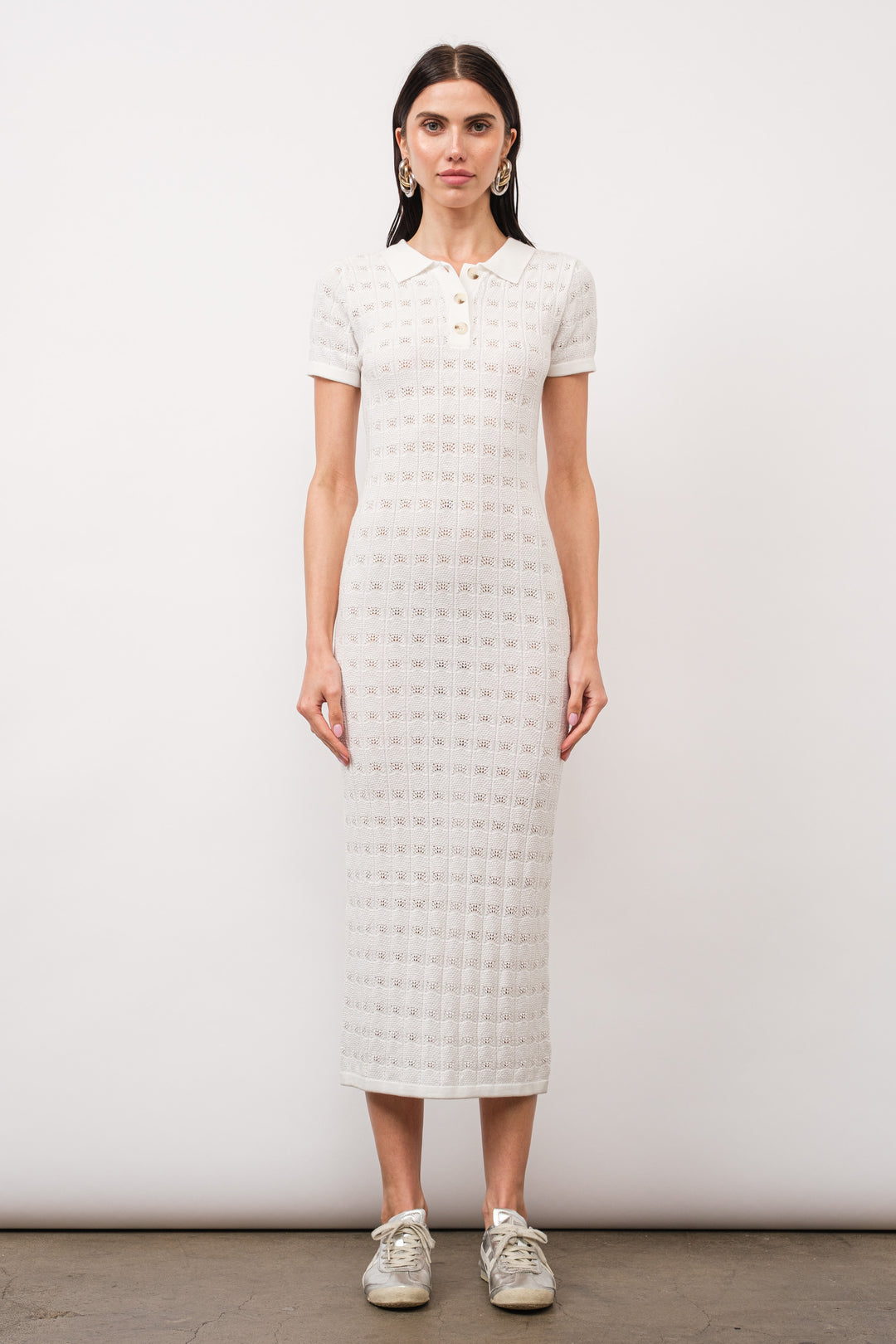 Elodie Knitted Midi Dress - White