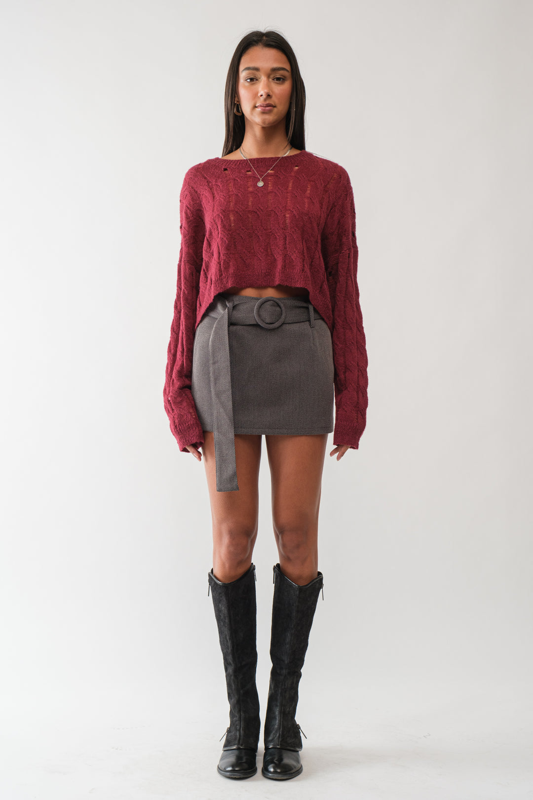 Corinne Belted Mini Skirt - Charcoal