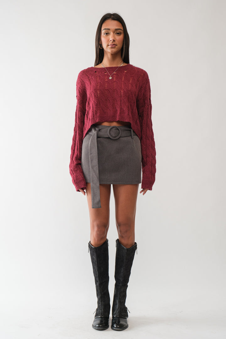 Corinne Belted Mini Skirt - Charcoal