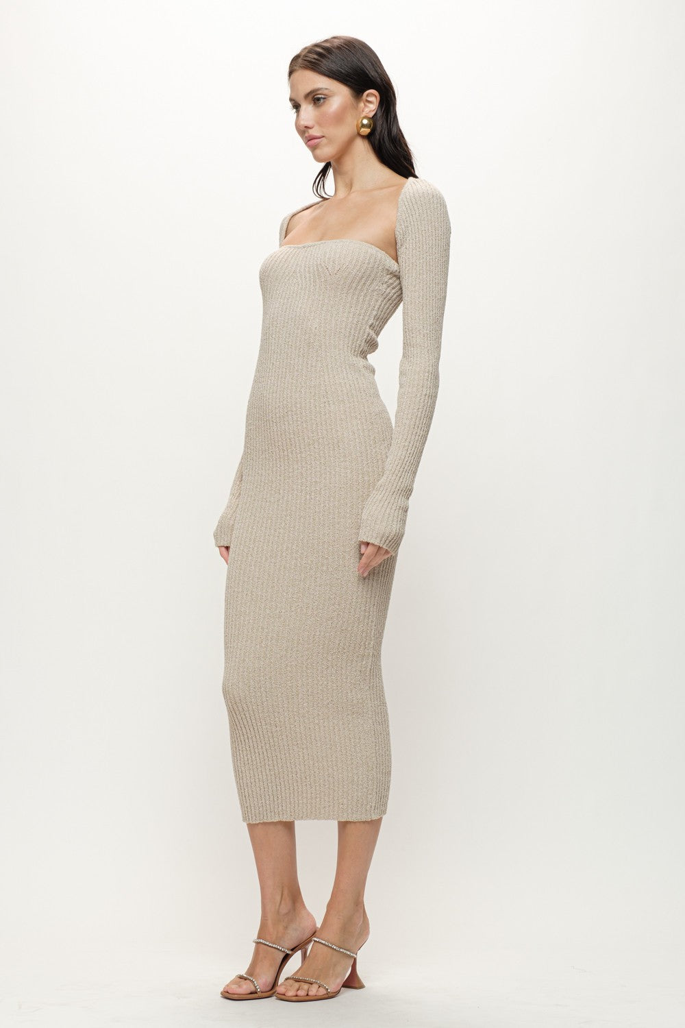 Florence Knitted Midi Dress - Greige