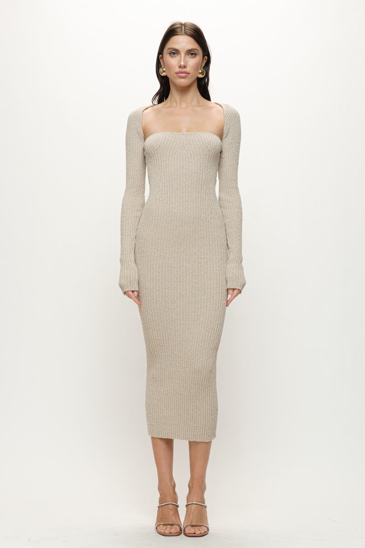 Florence Knitted Midi Dress - Greige