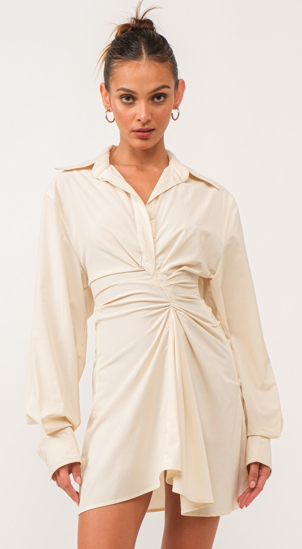 Jennie Cinched-Waist Mini Shirtdress - Ivory