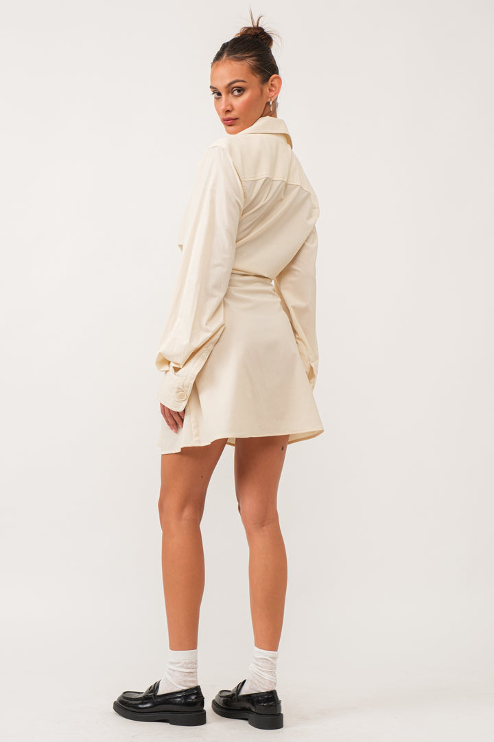 Jennie Cinched-Waist Mini Shirtdress - Ivory