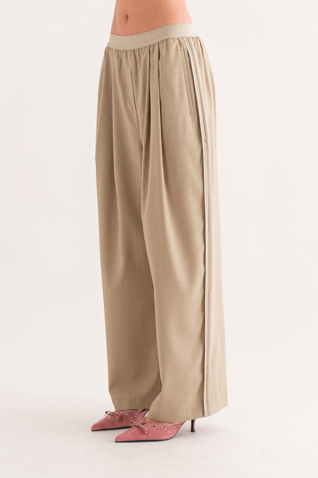 Billie Elastic-Waist Trousers - Light Khaki