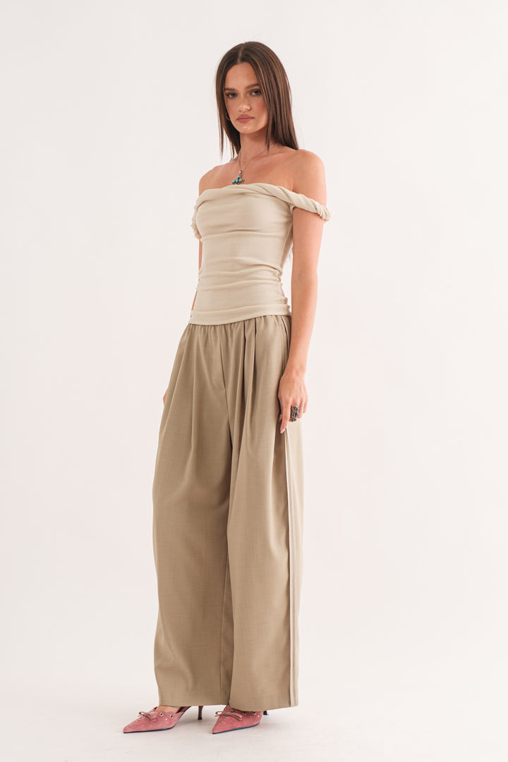 Billie Elastic-Waist Trousers - Light Khaki