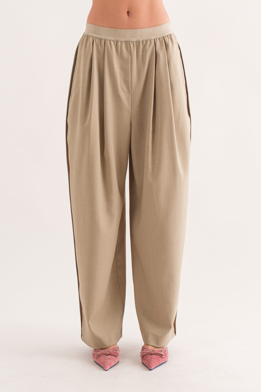 Billie Elastic-Waist Trousers - Light Khaki