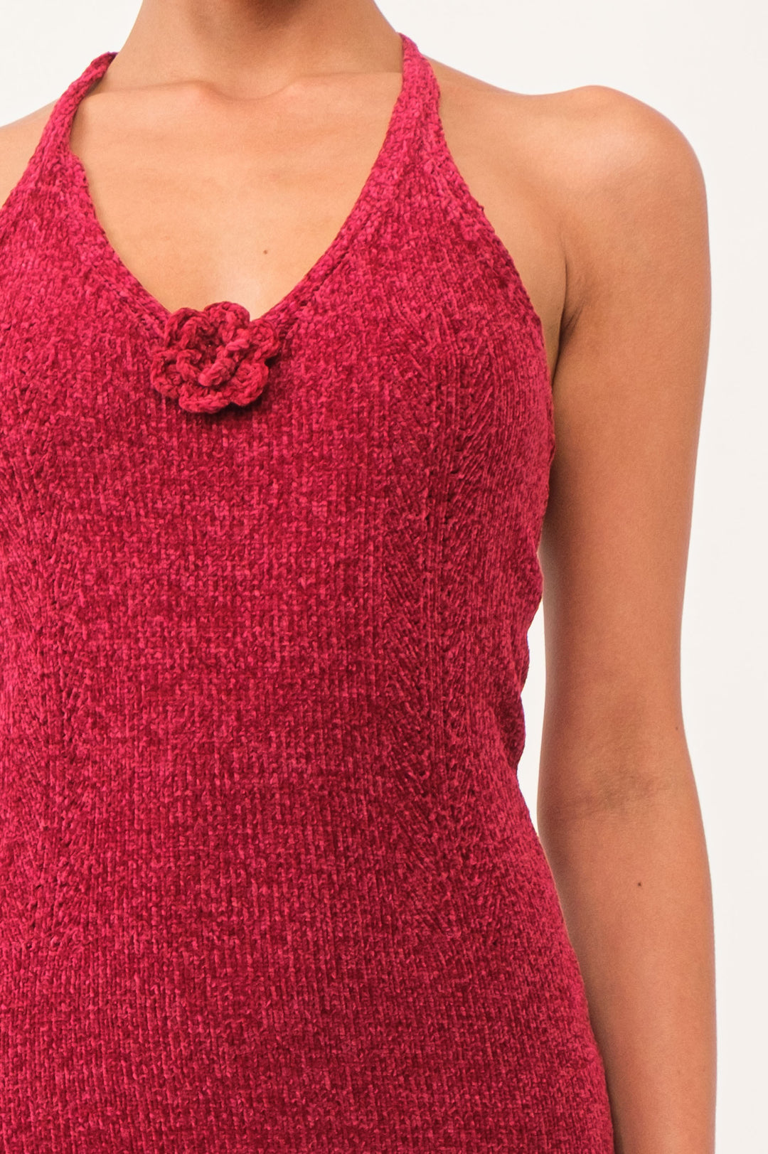 Maren Knit Halter Mini Dress w/ Rosette