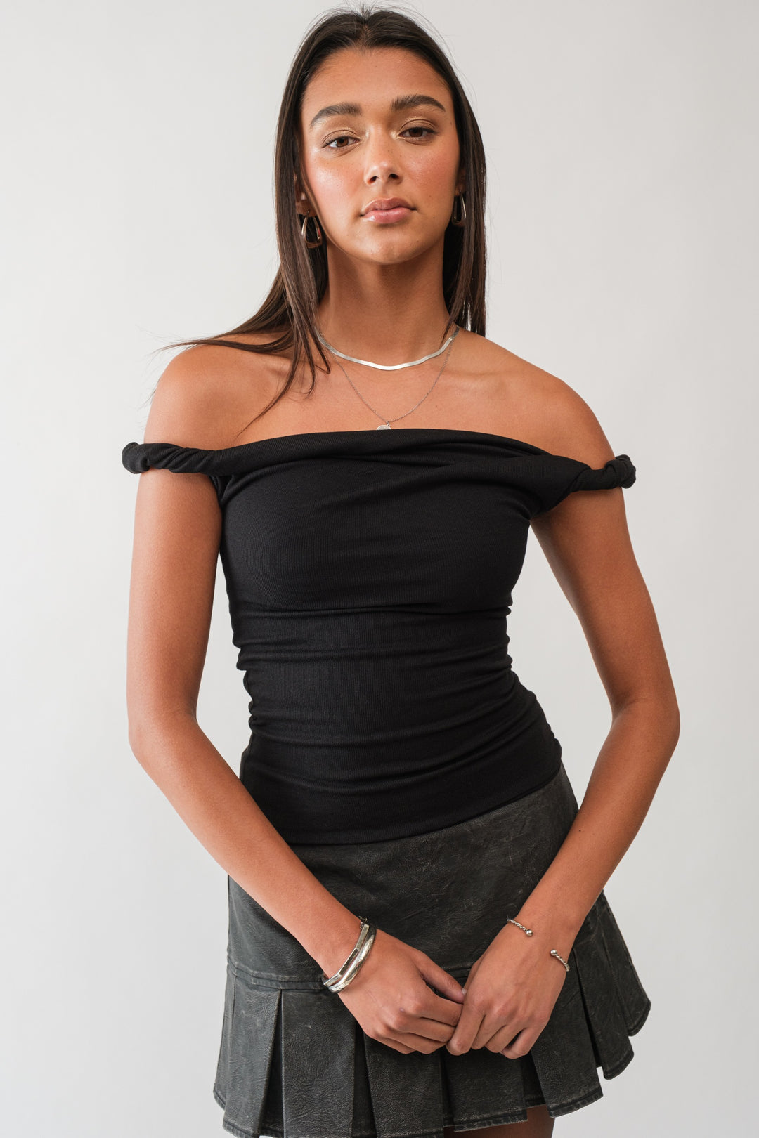 Isla Twisted Off-The-Shoulder Top - Black