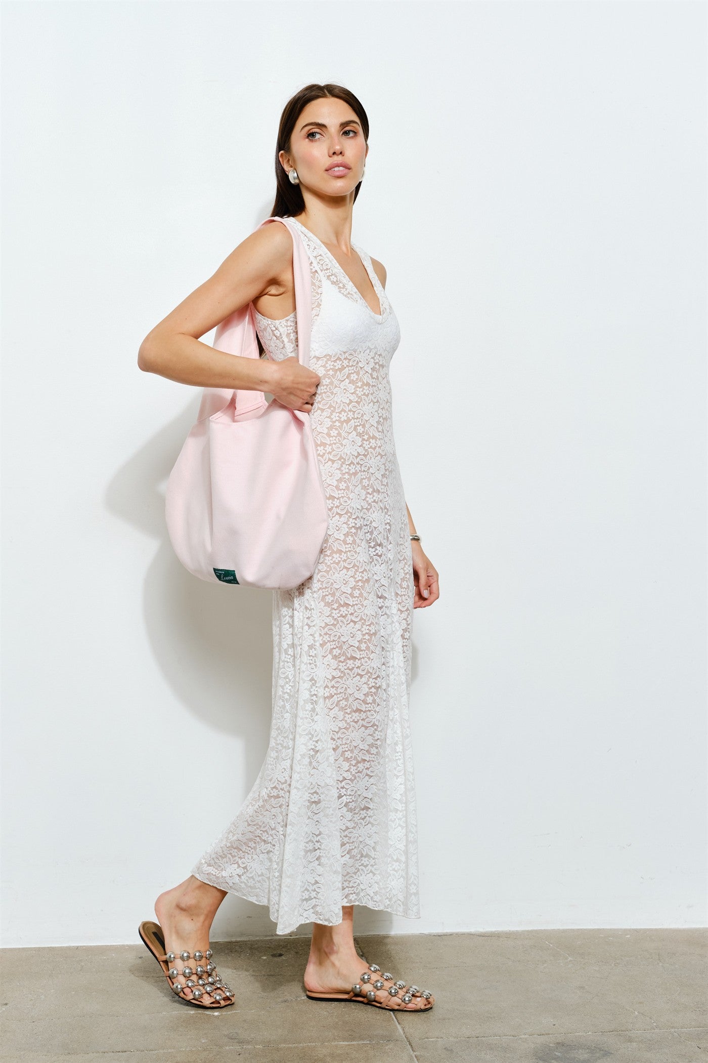 L'Or Flower Jacquard Dress laubeblanc ロル Ivory Jacquard Midi Dress - Tie-Strap Dress - Bubble-Hem